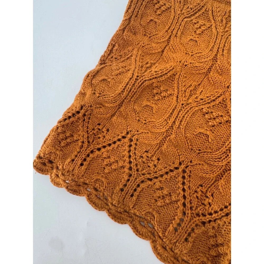 Sezane Knit Shorts Women S Rust Orange Pointelle Baby Alpaca Blend Scalloped Hem
